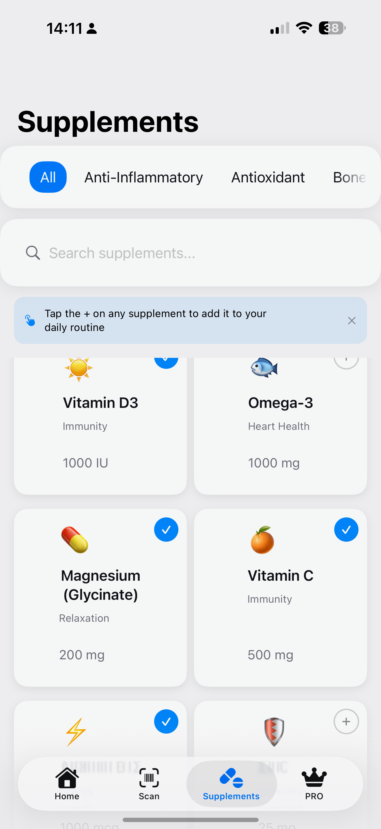 Arovya supplements library with options to add to your daily routine